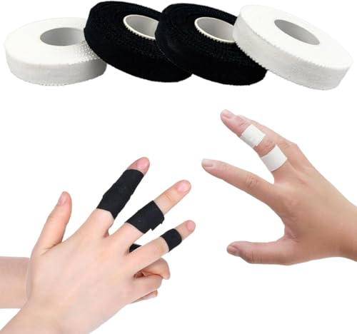 KIRZAX 4 Rollos Cinta Adhesiva Deportiva,Algodón Sport Tape Hipoalergénica,1.25cm x 10m,Tape Vendaje Deportivo,Para Crossfit, Escalada, Vóleibol, Boxeo, De Dedos(Negro + Blanco)