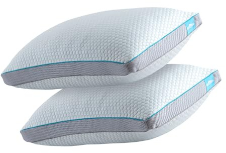 Ergonomic Hybrid Neck Premium Pillow Bamboo Fabric Hotel Quality 2 Pack | Neck Pillow, Filled With Shredded Memory Foam, Hypoallergenic, Soft Breathable, For Bed Stomach Back Side Sleepers Pillows