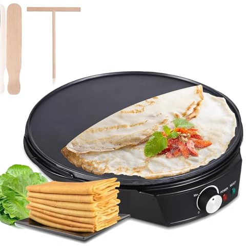 Elektrisk Crêpe-Maskin, 28 Cm Bakplåt, Justerbar Temperatur, LED-Indikator, 1200 W Frukostmaskin, Non-stick-Panna, Levereras Med Träspatel, Kan Göra Crêpes, Pannkakor