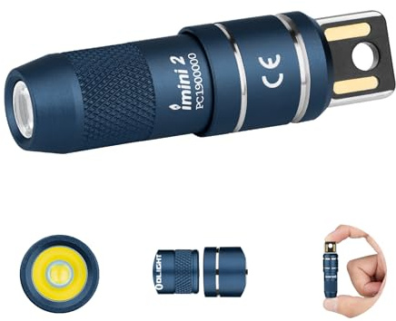 OLIGHT I MINI 2 Port USB Magnétique Mains Libres Lampe de Poche Rechargeable 50 Lumens Lumière Douce Petite et Puissante Clé pour la Décoration (Bleu Nuit)