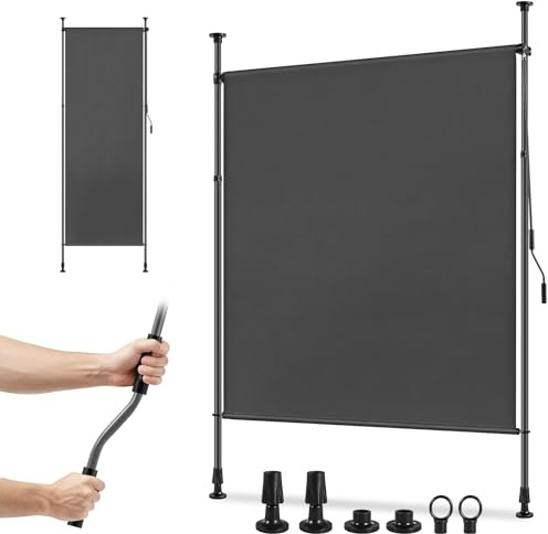 Teodute 100x310cm Tenda da Sole a Morsetto, Tenda da Sole Laterale Estensibile con Manovella, Senza Fori, Tenda da Sole per Balcone per Balconi Terrazze e Giardini (Grigio Scuro)