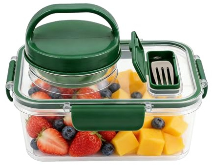 Recipiente Para Ensalada Para Almuerzo - Tarro De Ensalada Portátil Con Apertura Lateral | Fi-ambrera Dividida A Prueba De Fugas De Gran Capacidad Con Tapa Y Tenedor Para Oficinas, Escuelas Y Viajes