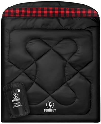 FORINBUY Flanell dubbel sovsäck för vuxna, XL queen size två personer, sovsäck, vattentät för alla årstider, camping, jakt och tältläger, 2 personer för kallt väder och varmt