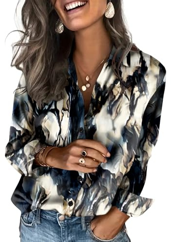 Womens Floral Shirts Elegant V Neck Button Down Tops Office Business Shirt