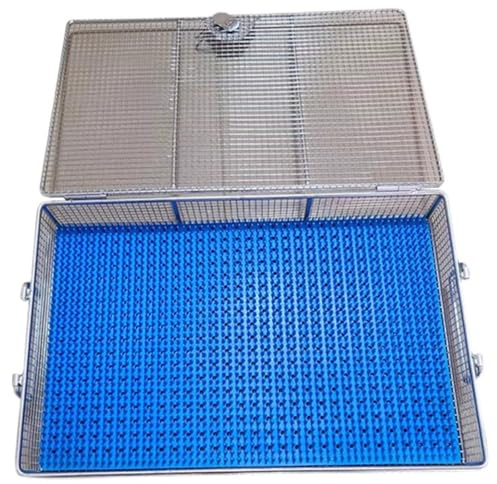 304 rostfritt stål medicinskt kirurgiskt instrument steriliseringskorg | Med silikondyna, resistent mot hög temperatur och tryck, liten metallbricka (25 cm x 25 cm x 7 cm)