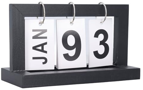 Generic Slitstark Flip-kalender i trä Lätt Att Läsa för Vardagsrum och Arbetsrum 19,5x9x12 Cm med Metallkrokar (Svart)