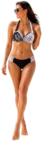Octave® Women’s Bikini Set Fringe Bikini Set Swimwear, Padded Push Up Two Piece Swimsuit with Tie-Up & Buckle Straps, Low Waisted Bathing Suit with Headscarf, Beachwear Holiday Pool Outfit (Black, L)