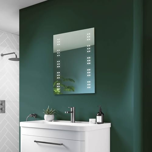Illuminated Bathroom Mirror with LED Lights 500x700mm IP44 Rated - Leto Battery Operated Bathroom Mirror, Wall-Mounted Vanity Mirrors for Women, Battery Powered Modern Vanity LED Mirrors for Bathrooms