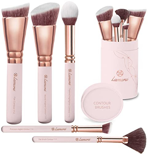 Set Pinceaux Maquillage Teint Contouring Poudre Rouge - Kit Sculptant Pour Visage - Parfait Pour le Mélange Liquide, Crème Cosmétique Sans Défaut - Top Qualité, Poils Denses, Synthétiques