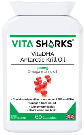 VitaDHA Antarctic Krill Oil - Potent Source of EPA & DHA to Support Brain Function, Heart Health, Blood, Hair, Skin, Joints & Liver Health - Contains Astaxanthin