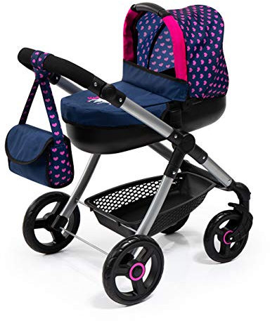Bayer Design 12654AA, Puppenwagen Style mit aufsteckbarer Puppenwanne, schwenkbare Vorderräder, höhenverstellbar inkl. Umhängetasche, kompatibel mit Autositz