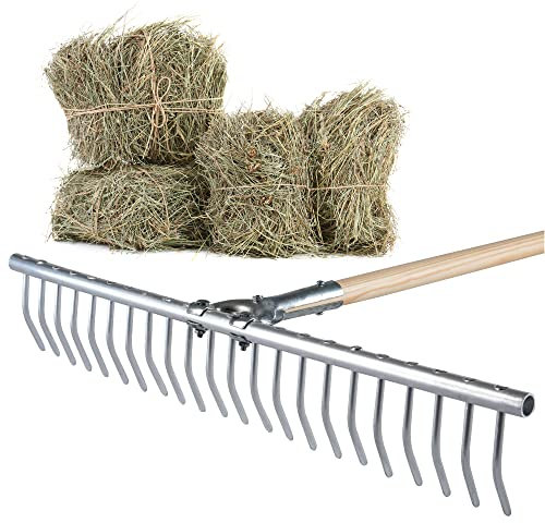 KADAX Râteau à Foin avec Manche en Bois Long pour Une Récolte Efficace et Confortable, Râteau à Feuilles de Jardin, Outil de Jardinage (Aluminium)