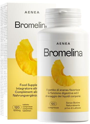 Aenea Bromelina Forte drenante y diurético quemagrasas – 120 comprimidos 1200 mg – retención de líquidos y adelgazar, piernas pesadas, hinchazón abdominal – extracto de piña