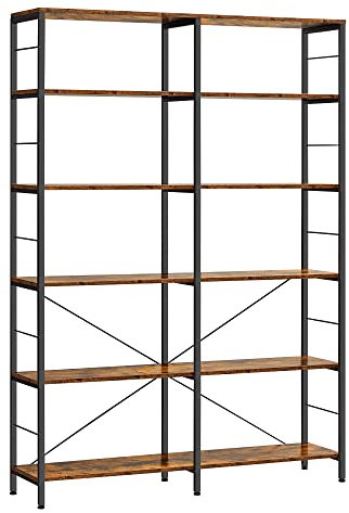 VASAGLE Bücherregal, Standregal mit 6 Ebenen, 30 x 120 x 170 cm, Industrie-Design, für Wohnzimmer, Arbeitszimmer, Balkon, Küche, vintagebraun-tintenschwarz LLS114B01