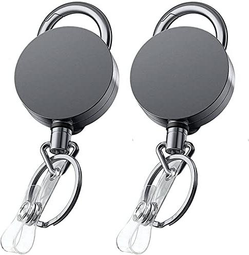 VOVIGGOL 2 piezas Llavero Extensible Retractil, Mosquetón de Carrete de Tarjeta y Clip de Cinturon con Cordón de Nylon Extensible para Soporte de Tarjeta ID, 70 cm