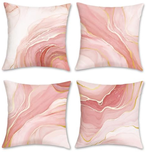 Bonhause 4er Set Kissenbezüge Marmor Rosa 45 x 45 cm Doppelseitig Abstrakte Moderne Samt Soft Dekorative Kissenhülle Zierkissenbezüge für Sofa Schlafzimmer Wohnzimmer Zuhause Dekoration