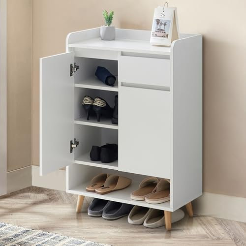 CLIPOP Schuhschrank mit 2 Türen, Flur Schuhregal mit Schublade, offenes Regal und verstellbare Regale, Schuhkommode Flurschrank für Diele,Wohnzimmer, Schlafzimmer