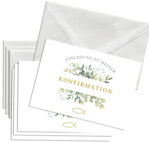 Briefzauber 12x Einladungskarten mit 12x Umschlägen | Kommunion, Konfirmation, Firmung, Taufe, Hochzeit, Jugendweihe | Din A6 Set mit Einfüllhilfen | Verschiedene Motive (Konfirmation - Blumig)