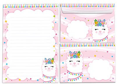 Briefpapier-Set Briefblock mit Umschlag für Mädchen Kinder Lama Kindermotiv Briefbögenblock liniert (Block A5 mit 25 Blätter + 15 Umschläge)
