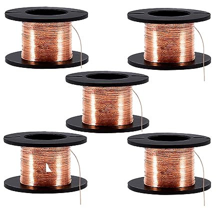 Lwuey Emaillierter Kupferdraht, Magnet Wickeldraht 0.1 mm Kupferlackdraht Isolierdraht Kupferspule 12m Lange Zweck Draht zum Löten Plombendraht Transformatoren Motoren Motherboard Lautsprecher 5 Roll