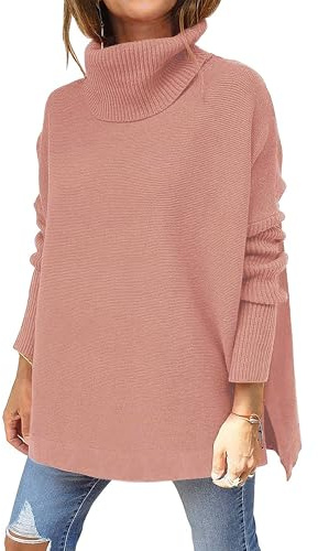 Jhsnjnr Maglioni da donna a dolcevita con maniche a pipistrello, maglieria a maniche lunghe, pullover oversize a maglia, Albicocca scura, M