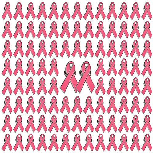 WANDIC 100 PCS Octobre Rose Broche, Pins Octobre Rose Épingles à Ruban en Métal Argent Dos Cancer du Sein Épinglettes Hope Émail Bijoux pour Les Activités Caritatives