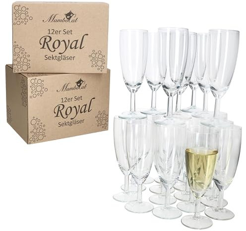 MamboCat Royal Lot de 24 flûtes à champagne transparentes I 140 ml, hauteur 16 cm I Flûte à champagne transparente moderne avec pied I Flûte à champagne pour prosecco, champagne, etc. Verres