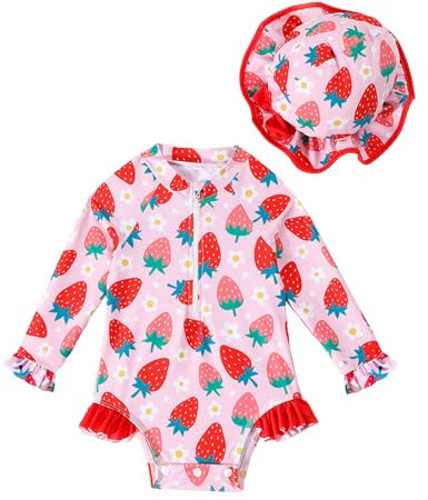 puseky Neugeborenes Baby Mädchen ein Stück Badeanzug Zip Rash Guard Bademode geraffte lange Ärmel Baby Badebekleidung 6-12 Monate