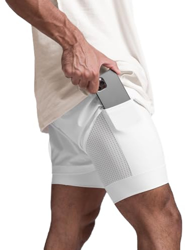 XDSP Löparshorts för män 2-i-1, sportshorts träning sommar löpning kompression fitness joggingbyxor för hemmet, andas snabbtorkande med blixtlåsficka