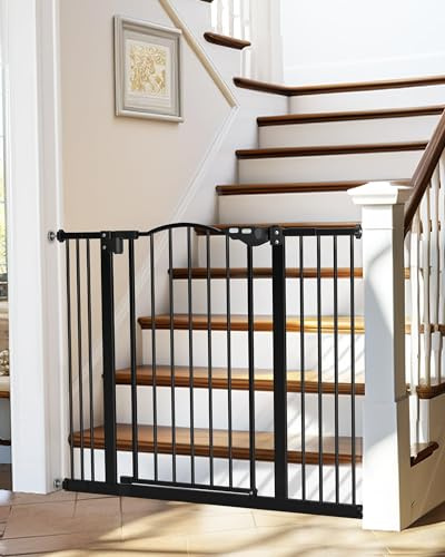 InnoTruth 29-39.6”Baby Gate for Stairs & Doorways,30 Tall Dog Gate for Pets,Dual-Lock Safety and One Hand Opening Design,Pet Gate for Hallways,Outdoors,Wall-Friendly Pressure Mounted, Pure Black