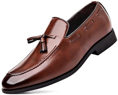 Men's Loafers Moccasins Oxfords Formal Dress Shoes Leather Slip-On Shoes Smart Brown Size 7