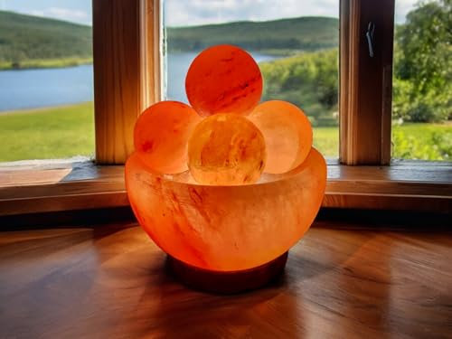 Lámpara de sal rosa del Himalaya: Cuenco de masaje Tamaño L con Regulador de intensidad, luz relajante, purificador de aire, reduce las alergias y el insomnio, para relajación y bienestar.