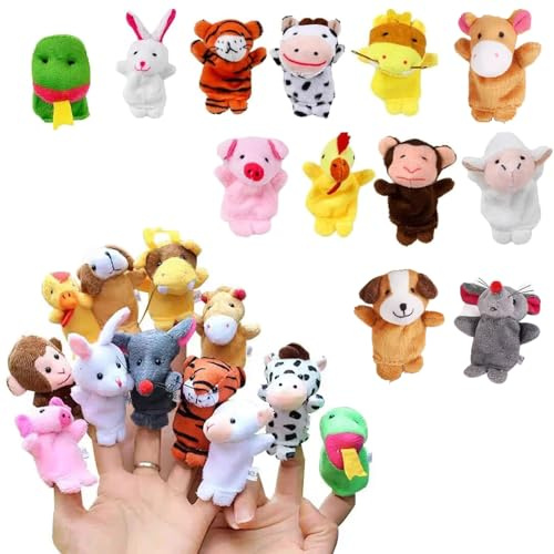 12Pcs Animal Finger Puppets for Babies and Toddlers - Cute Plush Zoo Theme Doll Set