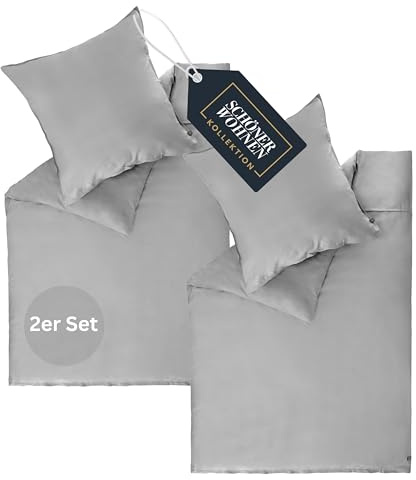 Vackra hem satin sängkläder 135 x 200 bomull grå – lyxiga sängkläder set 4 delar – mjuka och andningsbara – bestående av 2 påslakan och 2 örngott 80 x 80 cm – Öko-Tex