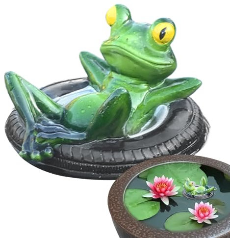 Fröschen Miniteich Deko, Schwimmende Teichdeko Miniteich, Harz Fröschen Teichdeko Für Draußen, Gartenteich Deko, Liegende Froschfigur Auf Reifen Dekofigur Für Garten Balkon Terrasse Pool Innenbereich