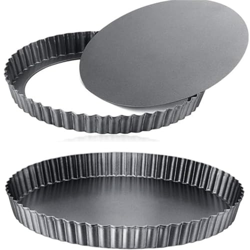 2 stampi per quiche con fondo di sollevamento, 22 cm + 22 cm, con fondo di sollevamento, quiche, teglia antiaderente con fondo sciolto per cuocere, quiches, tortiera rotonda scanalata, acciaio al
