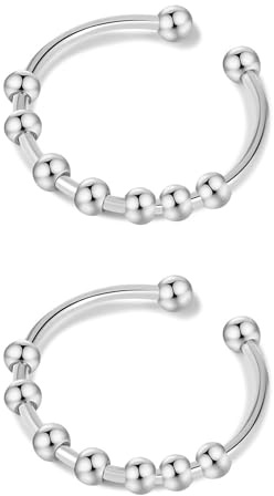 ZhouWei 2 Pezzi Anello Antistress Donna Regolabile, Anelli Anti Stress, Anello Ansia Acciaio Inossidabile, Anelli Antistress Regolabili, Adatto a Donne Ragazze (Argento)