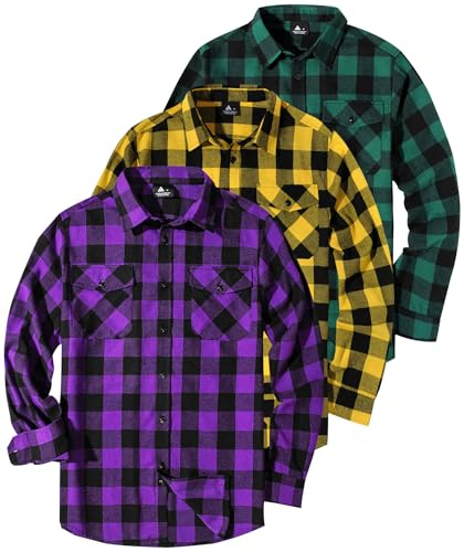 ZITY Lot De 3 Chemises en Flanelle À Carreaux pour Hommes, Manches Longues, Chemise De Bûcheron en Coton Boutonnée, Chaudes, Loisirs, Coupe Régulière, Chemise À Carreaux avec Poche Poitrine
