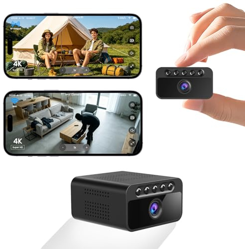 Bextgoo Mini Camera de Surveillance, WiFi/sans Wi-FI, 4K Camera Surveillance WiFi Interieur sans Fil, Vision Nocturne, Détection Mouvement, Camera Espion pour Maison/Pet/Interieur/Extérieur, Noir