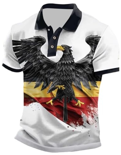 Uwdiohq Deutschland Trikot 2026 Wm Poloshirts Für Herren mit Deutschem Flaggenprint Reißverschluss Fußball Deutschland Retro Herren Fan Tshirt Kläppchenkragen Trainingsshirt S-5XL