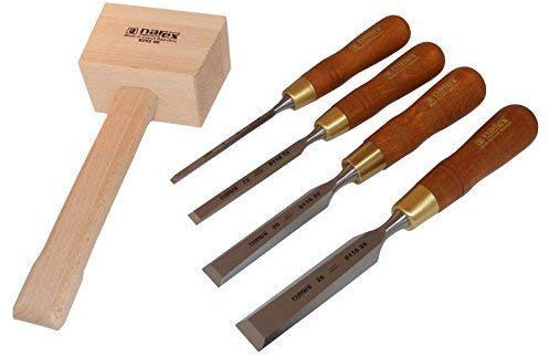 Chisel Set 4 pieces (6/12/20/26 mm) in Premium Quality + Carpenter´s mallet