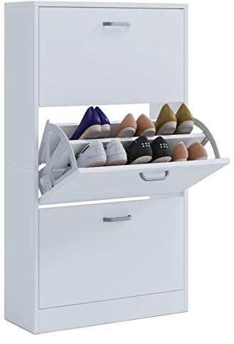 VCM Wooden Shelf Tipper Shoe Rack Shoe Cabinet 3 Flaps Sipos L White