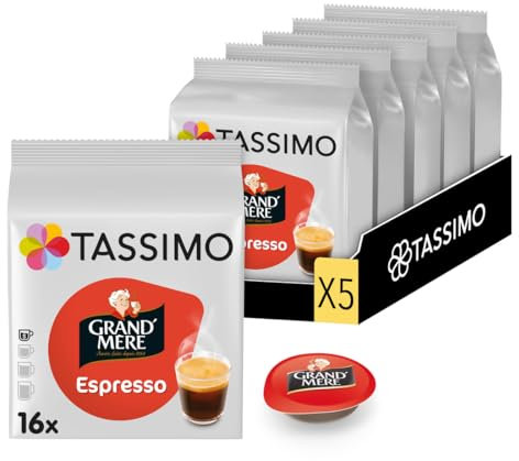 Tassimo, 80 Dosettes Café Espresso Grand'Mère, Compatibles avec les machines TASSIMO, 80 Cafés Riches et Intenses, 5 packs de 16 dosettes (L'emballage peut varier)