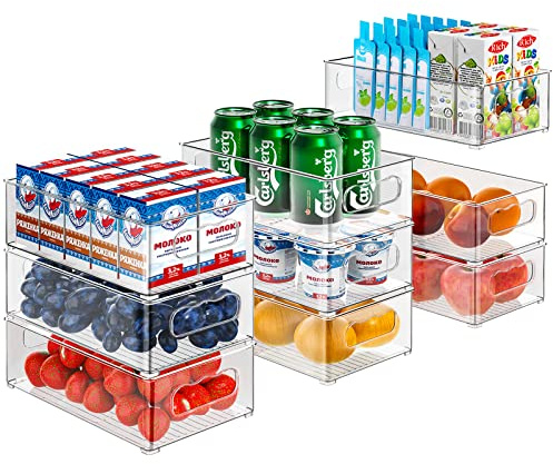 Fridge Organisers, Transparent Stackable Storage Boxes, 9 Pack (3 Sizes) | Fridge Storage Containers for Pantry, Kitchen Cabinets and Drawers