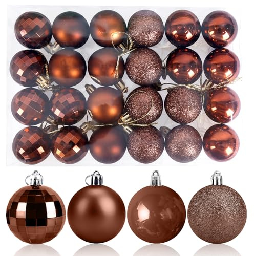 24 Stück Weihnachtskugeln 4 cm Weihnachtsbaum Braun, Christbaumkugeln Kunststoff Bruchsicher Bruchsicher Weihnachtsbaumkugeln Christbaumschmuck Christbaumkugeln für Festival Dekorationen