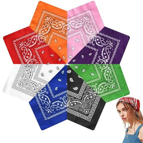 8 Pcs Bandanas for Women Bandana for Men Neckerchief Vintage Printed Stylish Assorted Colour Soft Bandana Headband, Square Cowboy Bandanas for Outdoor Activities for Men and Women Wome (54 X 54cm)