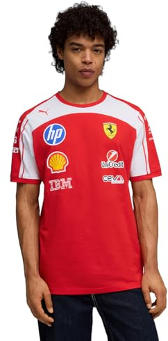 PUMA Scuderia Ferrari F1 2026 T-Shirt Team Homme – Rouge | Tous les derniers logos d’équipes et de partenaires, Manches courtes avec col rond, Comme vu par l’équipe et les pilotes