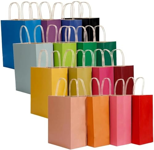 Zorplex 32 Borse Carta Kraft Sacchetti con Manici,16 Pezzi Colorati Misura Media Sacchetti Carta Regalo, Perfette per Compleanni, Feste, Natale, Matrimoni, Shopping and Cookie Packaging (32)