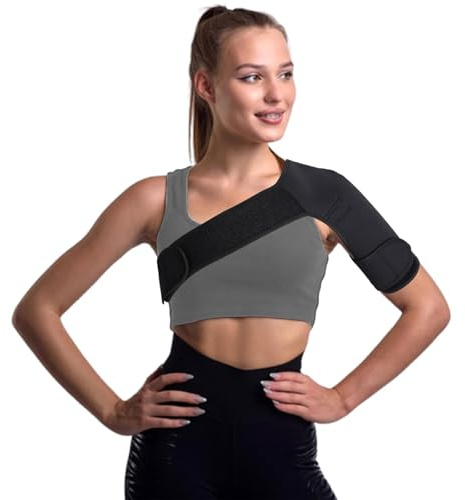 BelleVive soporte de hombro para mujeres, compresión ajustable y portátil bajo la ropa, alivio del dolor de la cintilla del rotador (hombro izquierdo, mujeres)