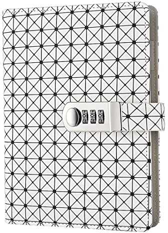 NectaRoy PU Leather Password Wire Binding Notebook Writing Journal Diary Planner Organizer, Grid Pattern Lined Notepad Personal Sketchbook with Coded Lock, Pen Holder, A5 Size 210x145mm